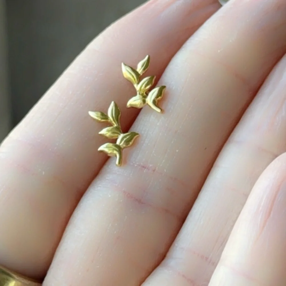 14k Gold Vermeil Leaf Studs